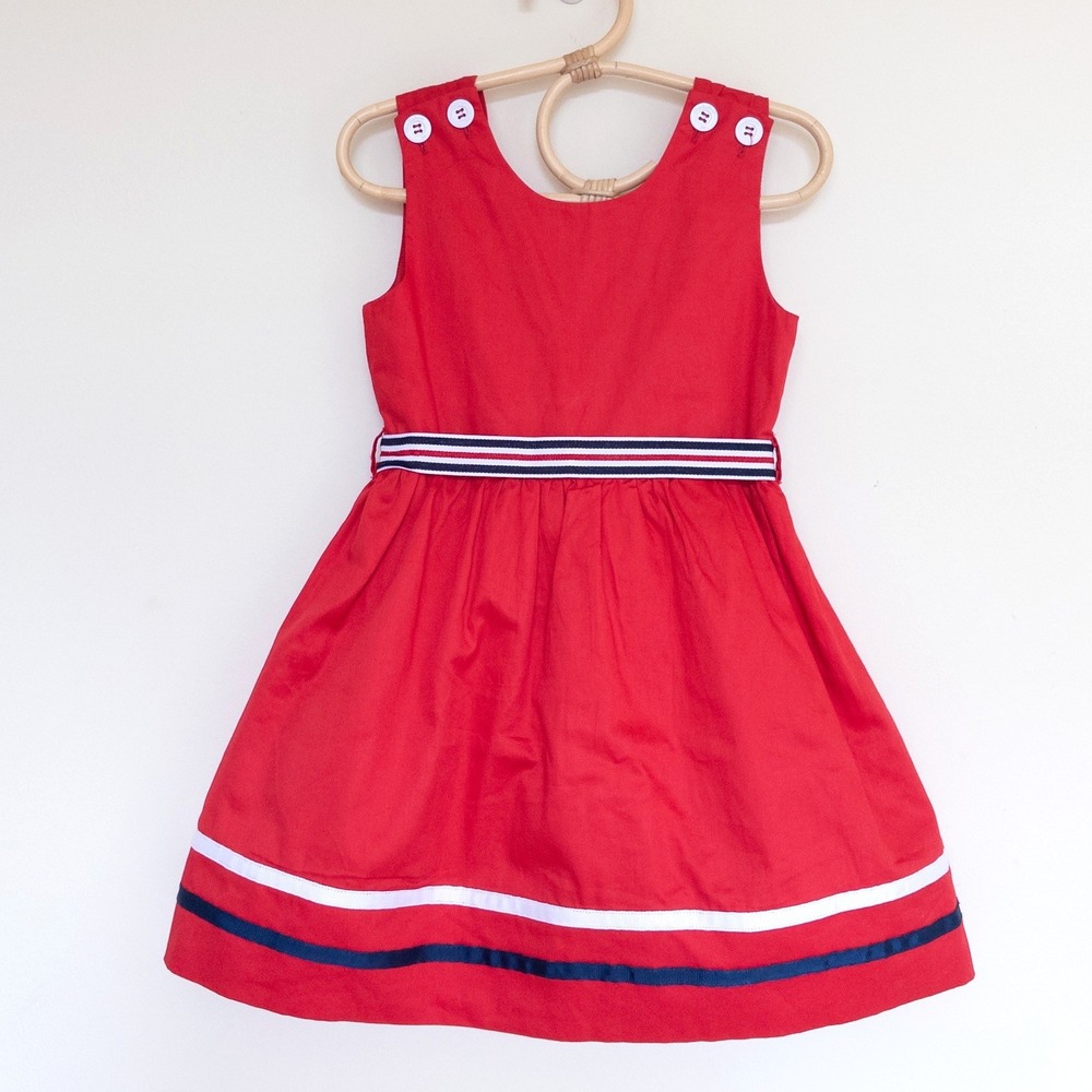 Bimbalina Nautical Sleeveless Dress Red Striped Ribbon Bow Accent Kids Size 4